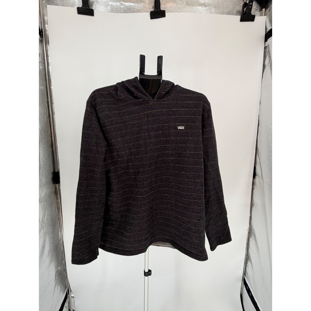 Vans Hoodie Mens Size L Charcoal Grey Excellent Striped Cotton Pullover RN96277